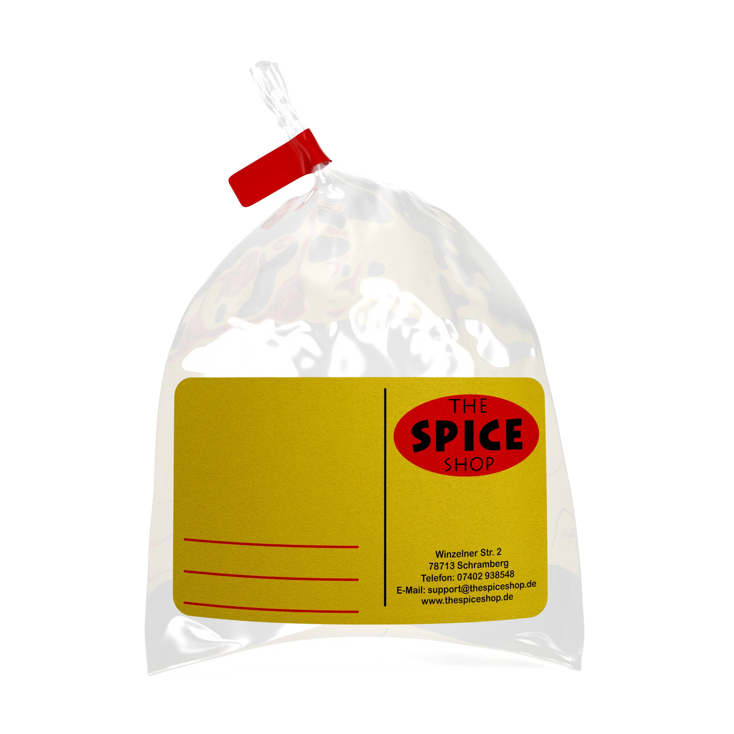 Transparent package of Persian Advieh spice mix with label from The Spice Shop.