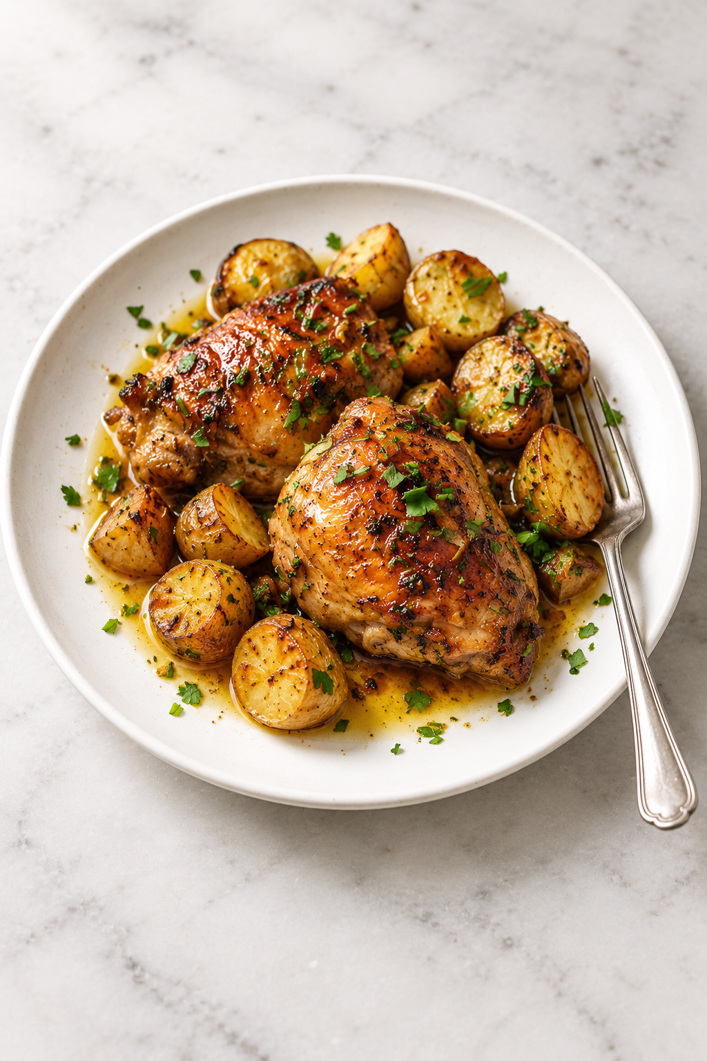 Knusprige Hähnchenschenkel mit Ofenkartoffeln