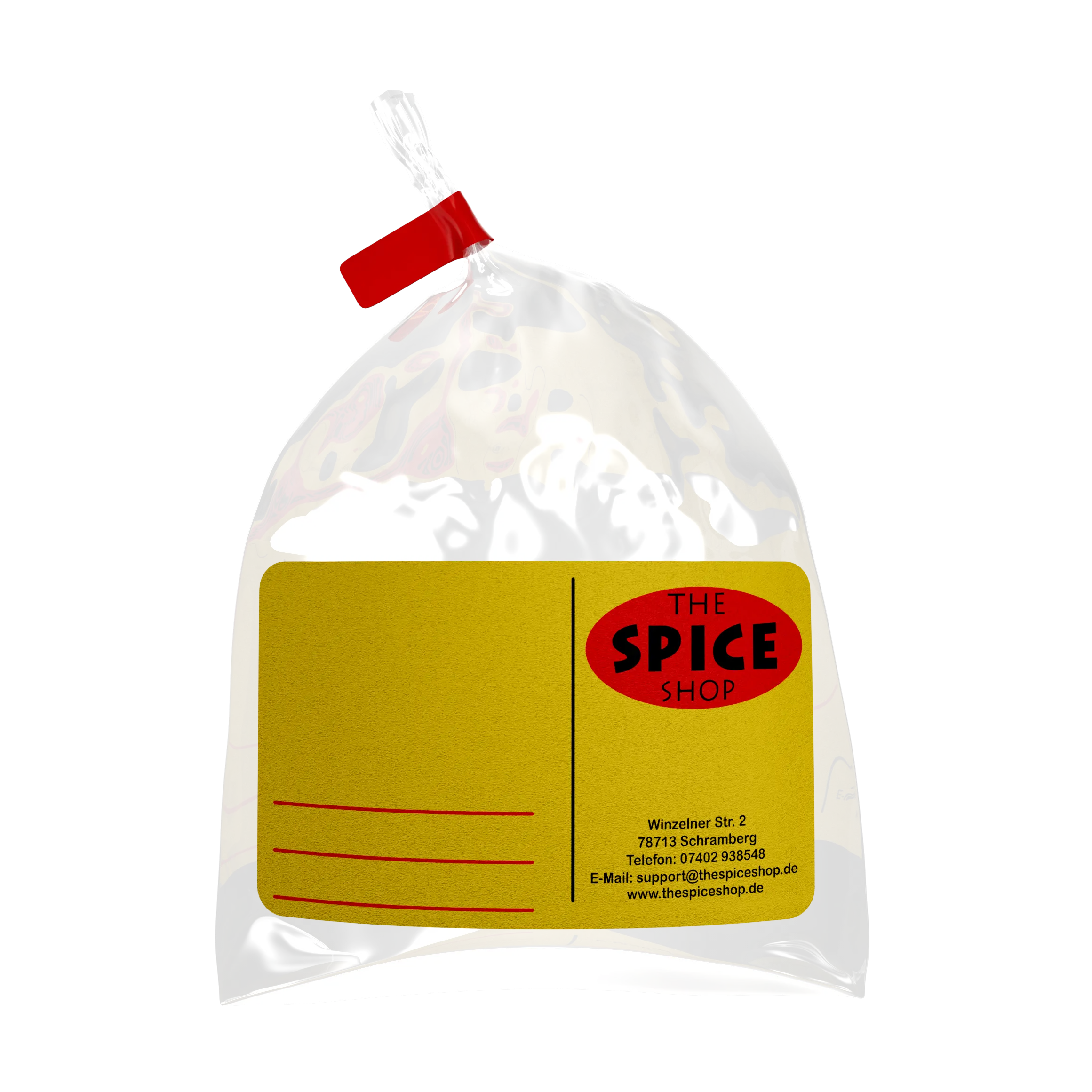 Transparent package of Persian Advieh spice mix with label from The Spice Shop.