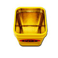 Gold-colored spice container with a yellow exterior and logo on the front.